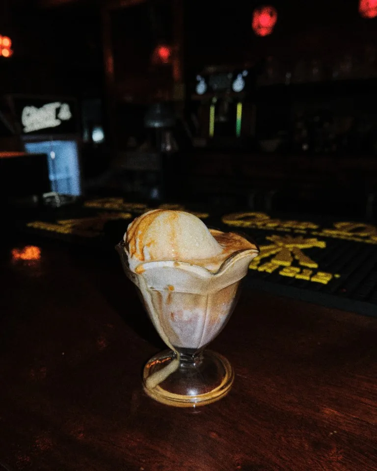 Affogato in a glass coupe at the Sip Haus bar