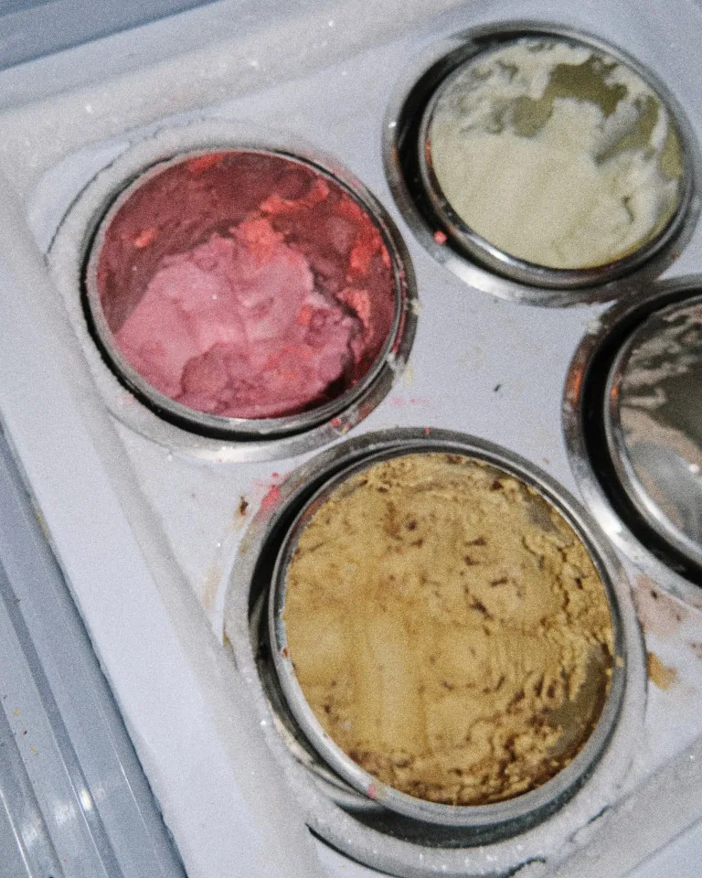 Pans of gelato in the Sip Haus gelato case